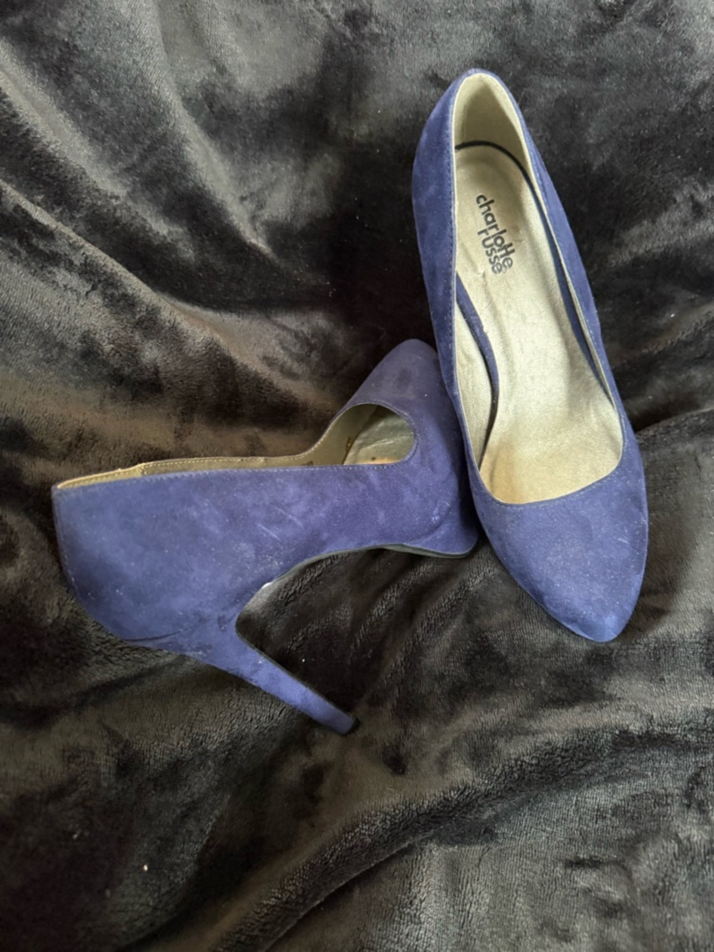 Charlotte Russe Deep Blue Suede Pointed-Toe Stilettos